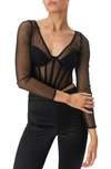 Bardot Sequin Mesh Corset Top In Black