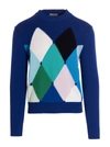 BALLANTYNE ARGYLE SWEATER, CARDIGANS BLUE