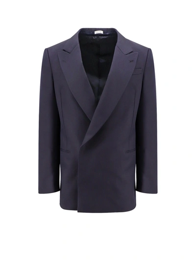 Alexander Mcqueen Long Sleeved Tailored Blazer In Navy