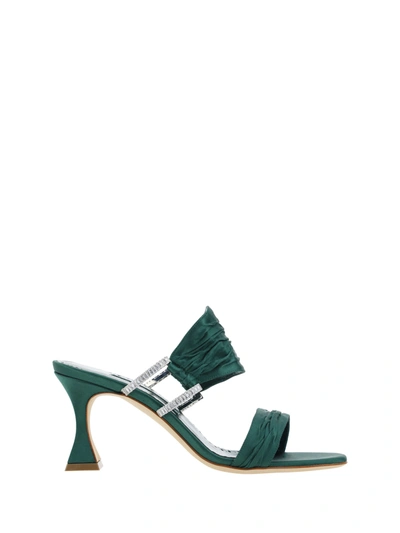 Manolo Blahnik Chinap Ruched Satin Mule Sandals In Green