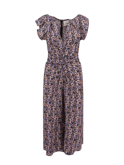 Isabel Marant Viscose And Silk Dress With Multicolor Print In Grey