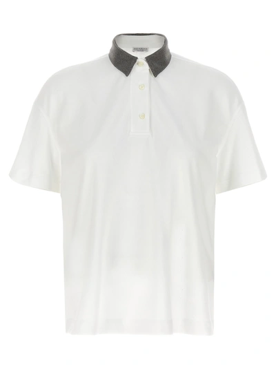 Brunello Cucinelli Monile Collar Polo Shirt In White