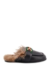 Gucci Men's Airel Long Shearling And Leather Mule Slippers