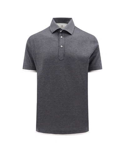 Brunello Cucinelli Short-sleeved Silk-cotton Polo Shirt In Grey
