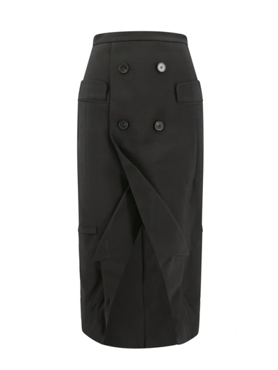 Alexander Mcqueen Double-button Wool Midi Skirt In Black