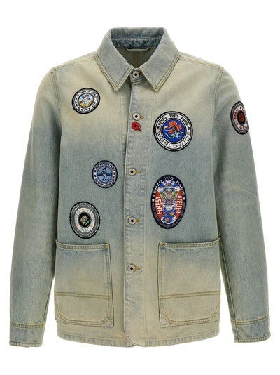 Kenzo Patch Detail Denim Blazer With Front Pockets In Medium Stone Blue Denim