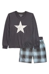 Pj Salvage Kids' Long Sleeve T-shirt & Shorts Pajamas In Slate Blue