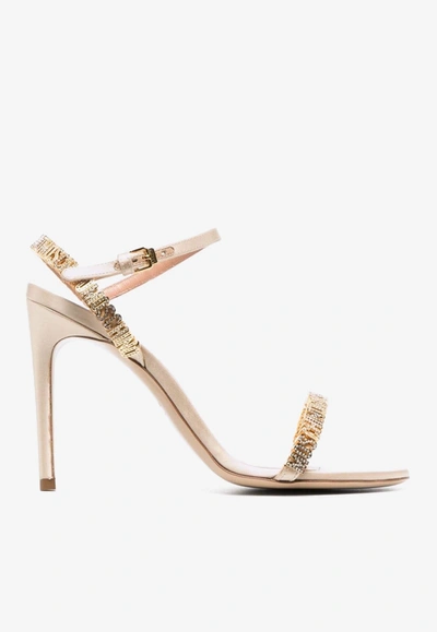 Moschino 110mm Logo-lettering Silk-satin Sandals In Gold