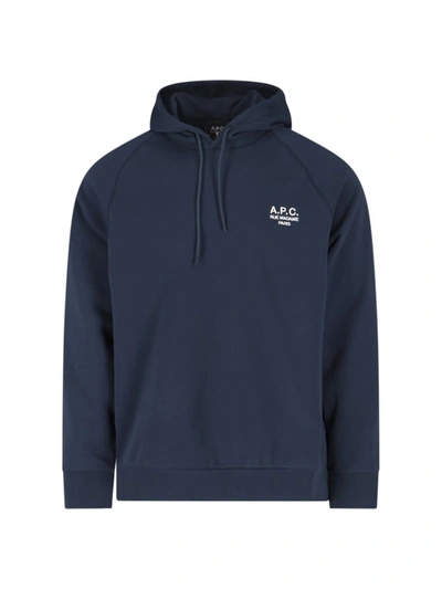 A.p.c. Logo-print Cotton-jersey Hoodie In Blue