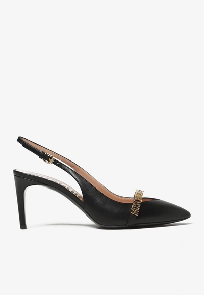 Moschino 85mm Logo-lettering Slingback Pumps In Black