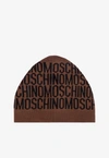 Moschino All-over Jacquard Logo Beanie In Brown