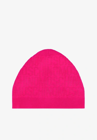 Moschino All-over Jacquard Logo Beanie In Pink