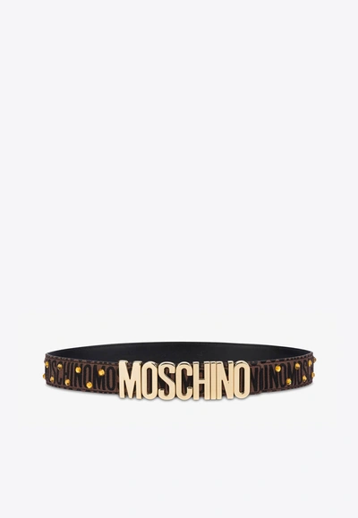 Moschino All-over Jacquard Logo Belt In Brown