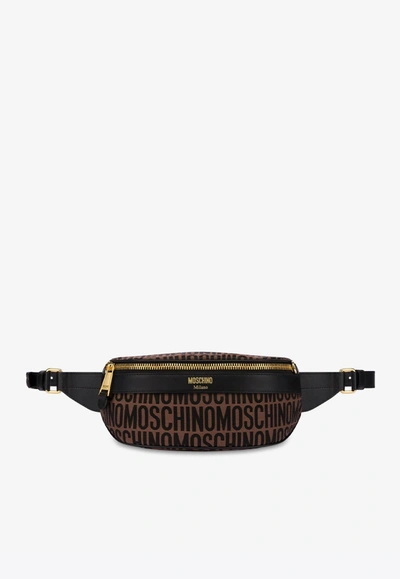 Moschino Jacquard-logo Motif Belt Bag In Brown