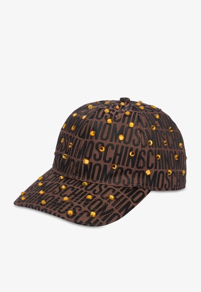 Moschino Logo-jacquard Motif Cap In Brown