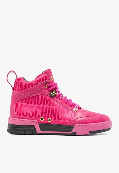 Moschino Logo-jacquard High-top Trainers In Pink