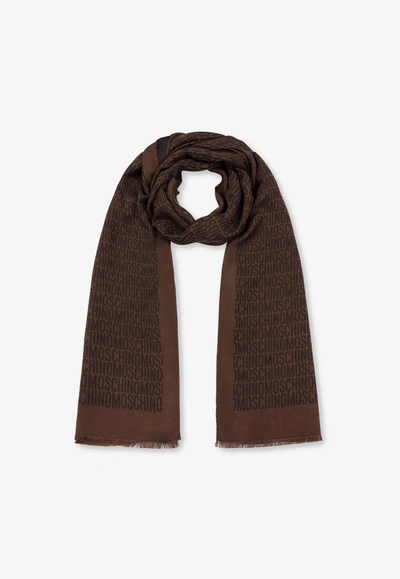 Moschino Jacquard Logo Scarf In Brown