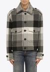 Etro Plaid-check Button-up Wool Blend Jacket In Grey
