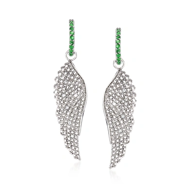 Ross-simons Emerald And . Diamond Removable Angel Wing Drop Earrings In Sterling Silver In Green
