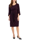 CONNECTED APPAREL PETITES WOMENS RUCHED BELL SLEEVES COCKTAIL DRESS