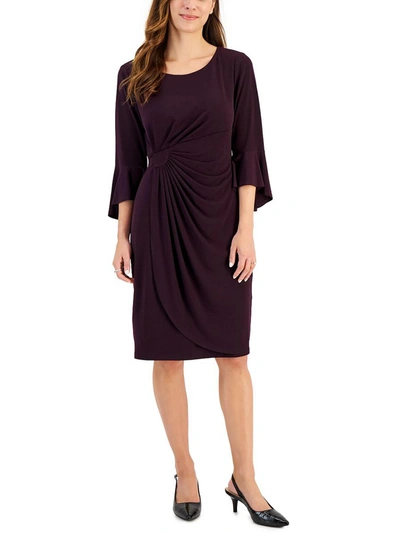 Connected Apparel Petites Womens Ruched Bell Sleeves Cocktail Dress In Purple