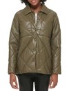 CALVIN KLEIN WOMENS FAUX LEATHER WARM QUILTED COAT