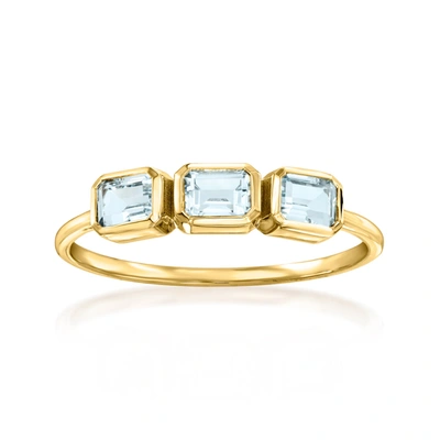 Rs Pure By Ross-simons Aquamarine 3-stone Ring In 14kt Yellow Gold In Blue