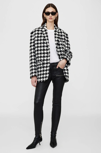 Anine Bing Houndstooth-pattern Tweed Blazer In Black
