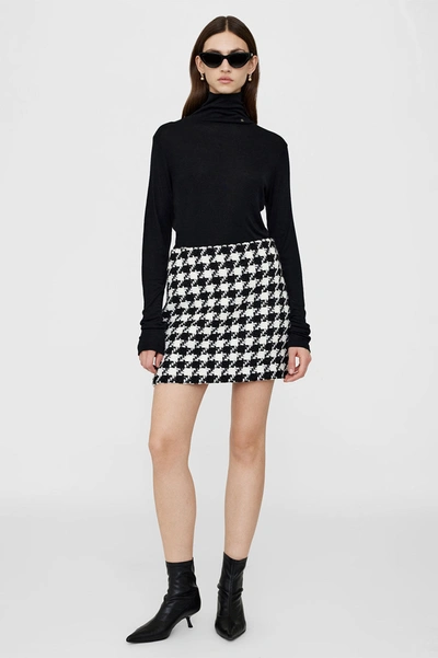 Anine Bing Ada Skirt In Black And White Houndstooth In Multicolour