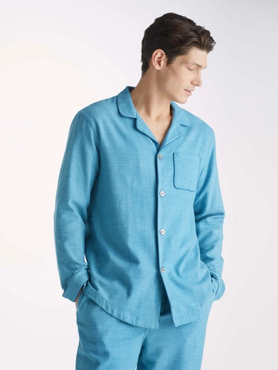 Derek Rose Men's Modern Fit Pyjamas Kelburn 34 Brushed Cotton Blue