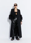 LAPOINTE MATTE CREPE ELONGATED COAT WITH FEATHERS