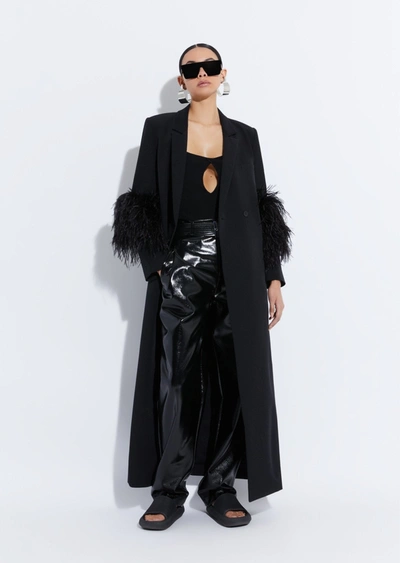 Lapointe Matte Crepe Elongated Coat With Feathers In 14