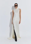 LAPOINTE SATIN DRAPE NECK SLEEVELESS GOWN