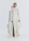 LAPOINTE SATIN CAFTAN WITH FEATHERS