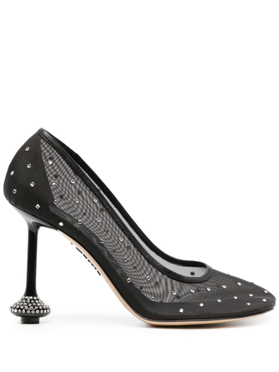 Loewe Toy Leather-trimmed Crystal-embellished Mesh Pumps In Black_silver