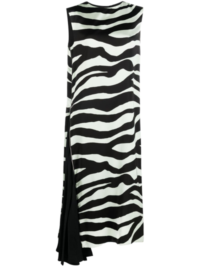 Jil Sander Zebra Print Midi Dress With Side Zip Detail In Black