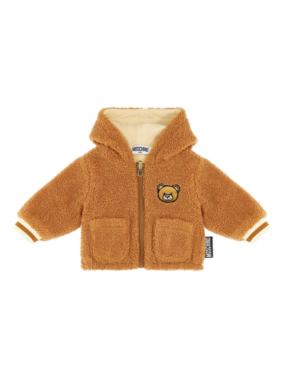 Moschino Kid Babies' Reversible Teddy Jacket In Brown