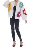 Rain And Rose Flower Pop Cardigan In Ivory Multi
