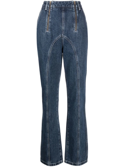 Self-portrait Stitched High-rise Wide-leg Jeans In Blue