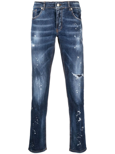 John Richmond Iggy Paint-splatter Skinny Jeans In Blue