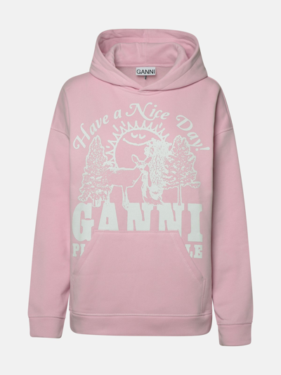 Ganni Rose Cotton Sweatshirt In Pink