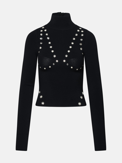 Off-white Eyelet-embellished Knitted Top In Black