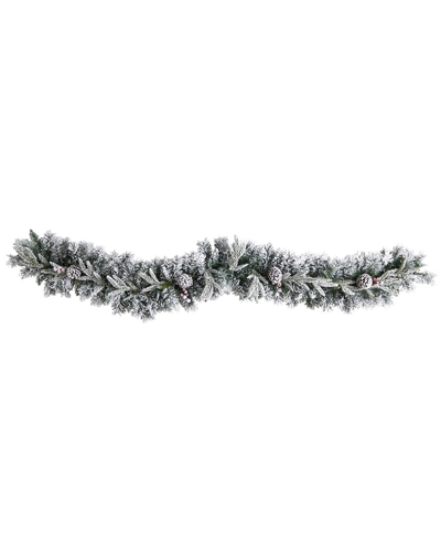 Nearly Natural 6ft Flocked Artificial Christmas Garland In Green