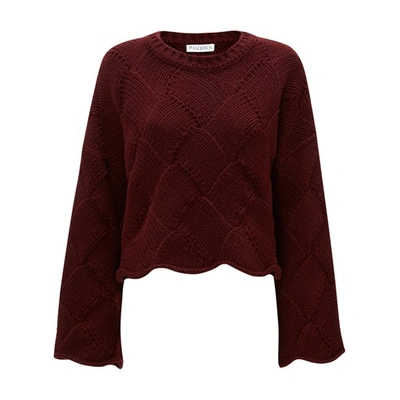 Jw Anderson Basket-weave Cropped Jumper In Burgundy