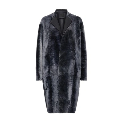 Givenchy Collarless Shearling Long Coat In Grey