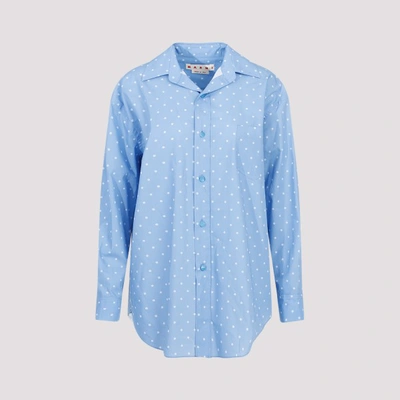 Marni Polka Dot Button Down Shirt In Jqb Iris Blue