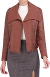 Ookie & Lala Faux Leather Mix Quilt Drape Jacket In Luggage