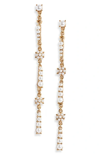 Oscar De La Renta Flower Imitation Pearl Linear Drop Earrings