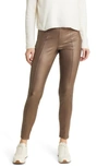 Hue High Rise Faux Leather Leggings In Bronze