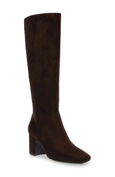 Anne Klein Taesa Block Heel Knee High Boot In Dark Brown Microsuede